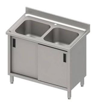 Stół ze zlewem 2-kom.,drzwi suwane 1000x700x850 mm, blat tłoczony,rant puszkowy 100x15x10