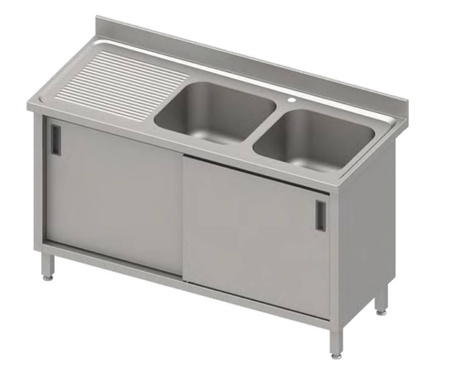 Stół ze zlewem 2-kom.(P),drzwi suwane 1900x600x850 mm, blat tłoczony,rant puszkowy 100x15x10