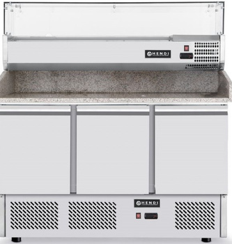 Stół chłodniczy do pizzy 3-drzwiowy Hendi, z nadstawką chłodniczą, poj. 570 l