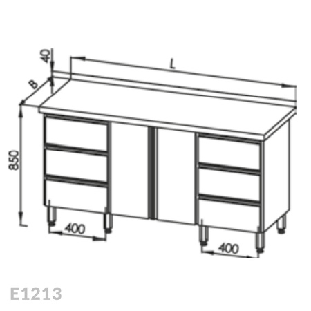 Stół roboczy z szafką z drzwiami skrzydłowymi i z 2-ma blokami 3-ch szuflad Egaz E1213 1900x700 mm