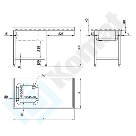 Stół ze zlewem jednokomorowym i półką 1600x600 mm KST-141