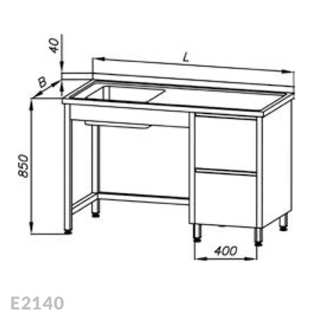 Stół ze zlewem 1-komorowym i blokiem dwóch szuflad Egaz E2140 2100x700x850 mm