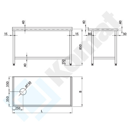 Stół nierdzewny z otworem na odpadki KST-143 1000x600 mm