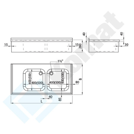 Stół wiszący ze zlewem dwukomorowym 1100x700 mm KST-132