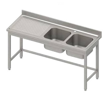 Stół ze zlewem 2-kom.(P),bez półki 1500x600x850 mm, blat tłoczony,rant puszkowy 100x15x10