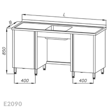 Stół ze zlewem 1-komorowym i dwoma szafkami Egaz E2090 1600x700x850 mm