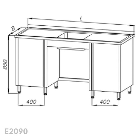 Stół ze zlewem 1-komorowym i dwoma szafkami Egaz E2090 2600x700x850 mm