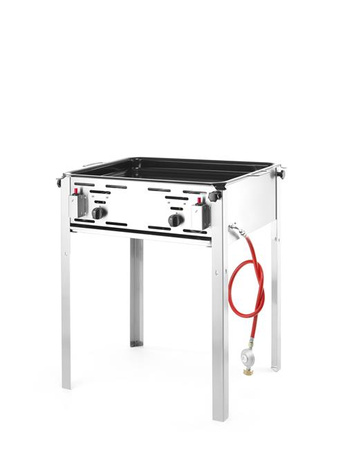 Grill gazowy Hendi Green Fire Profi Line, z rusztem i patelnią, 2-palnikowy