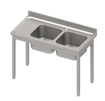 Stół ze zlewem 2-kom.(P),bez półki 1300x700x850 mm skręcany, blat tłoczony,rant puszkowy 100x15x10