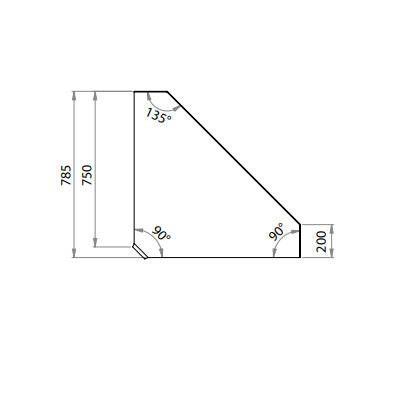 Stanowisko narożne, zabudowane, 90 stopni wewnętrzne 785x785x880 mm