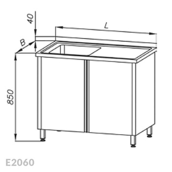 Stół ze zlewem 1-komorowym i szafką, drzwi uchylne Egaz E2060 800x700x850 mm