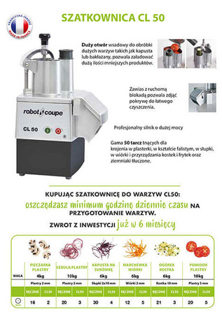Szatkownica do warzyw Robot Coupe CL 50, 230 V + noże
