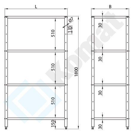Regał skręcany perforowany 1100x400x1800 mm KRT-311