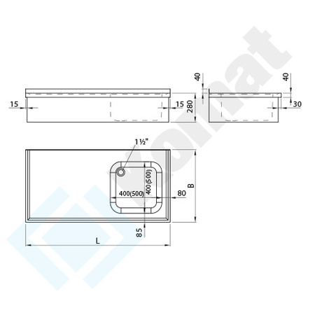 Stół wiszący ze zlewem 1000x600 mm KST-131