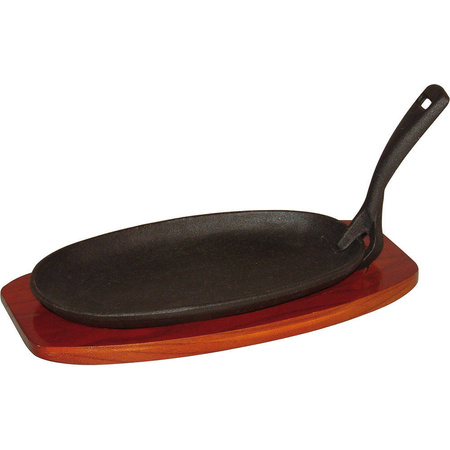 Półmisek do serwowania z drewnianą podstawą, 24x14 cm, żeliwny Stalgast 049004