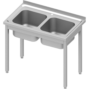 Stół stalowy bez półki ze zlewem 2-komorowym, skręcany, blat tłoczony, 1000x600x850 mm