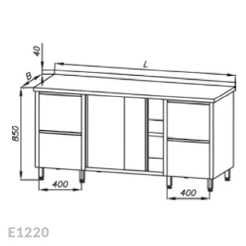 Stół roboczy z szafką z drzwiami suwanymi i z 2-ma blokami 2-ch szuflad Egaz E1220 2800x700 mm