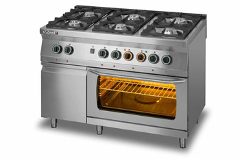 Kuchnia gazowa 6-palnikowa z piekarnikiem elektrycznym GN2/1 i szafką