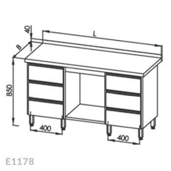 Stół roboczy z 2 blokami 3-ch szuflad z półką Egaz E1178 2700x700 mm