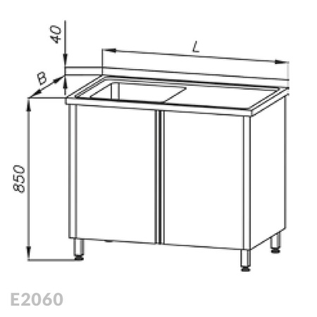 Stół ze zlewem 1-komorowym i szafką, drzwi uchylne Egaz E2060 1200x700x850 mm
