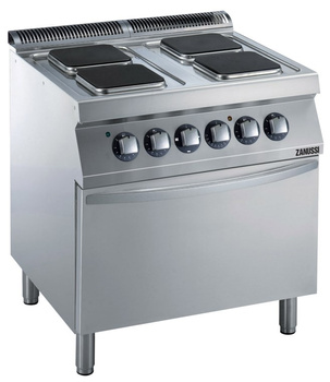 KUCHNIA ELEKTRYCZNA 4 PALNIKOWA Z PIEKARNIKIEM, KWADRATOWE PŁYTY ŻELIWNE, 16,4 KW, 800 MM