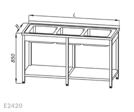 Stół ze zlewem 3-komorowym i półką Egaz E2420 2800x600x850 mm
