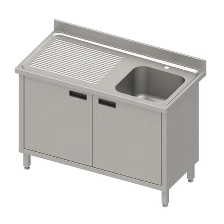 Stół ze zlewem 1-kom.(P),drzwi skrzydłowe 700x600x850 mm, blat tłoczony,rant puszkowy 100x15x10