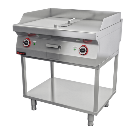 Płyta grillowa KM-700.PBE-800GR.T 1/2gł. + 1/2ryf. chromowana 800 mm 9,6kW na podstawie szkieletowej | LINIA 700