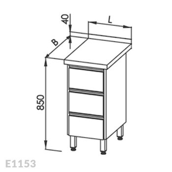 Stół roboczy z blokiem 3-ch szuflad Egaz E1153 400x600 mm