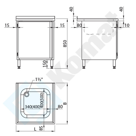 Stół ze zlewem szafką 500x700 mm KST-107