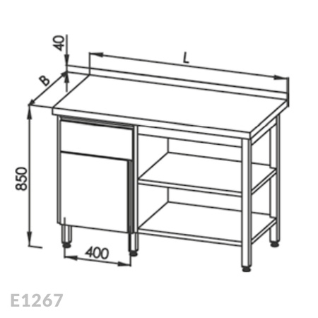 Stół roboczy z szafką, szufladą i 2-ma półkami Egaz E1267 1900x600 mm