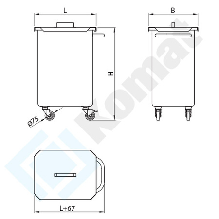 Pojemnik jezdny na odpadki 100 litrów 500x400 mm KKT-452