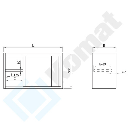 Szafka wisząca z drzwiami suwanymi 1200x300 mm KGT-083