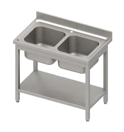 Stół ze zlewem 2-kom.,z półką 1000x700x850 mm skręcany, blat tłoczony,rant puszkowy 100x15x10