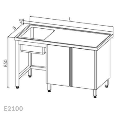 Stół ze zlewem 1-komorowym i szafką, drzwi uchylne Egaz E2100 1500x600x850 mm