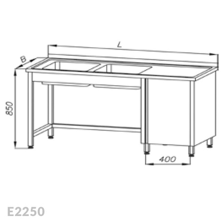 Stół ze zlewem 2-komorowym i szafką Egaz E2250 1800x700x850 mm