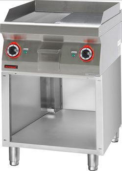 Płyta grillowa KM-700.PBE-600GR.S 1/2gł. + 1/2ryf. chromowana 600 mm 8kW na podstawie szafkowej otwartej | LINIA 700