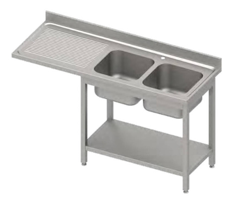 Stół ze zlewem 2-kom.(P) i miejscem na lodówkę lub zmywarkę 1800x600x900 mm spawany, blat tłoczony,rant puszkowy 100x15x10