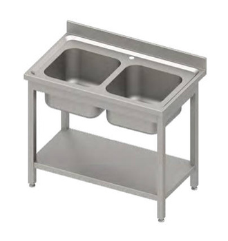 Stół ze zlewem 2-kom.,z półką 1000x600x850 mm skręcany, blat tłoczony,rant puszkowy 100x15x10