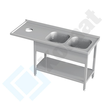 Stół ze zlewem dwukomorowym, otworem na odpadki i półką 1700x600 mm KST-146