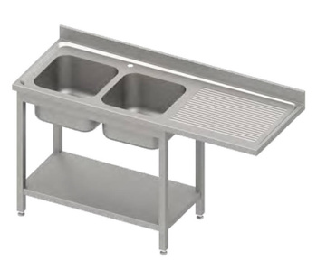 Stół ze zlewem 2-kom.(L) i miejscem na lodówkę lub zmywarkę 2000x700x900 mm spawany, blat tłoczony,rant puszkowy 100x15x10