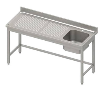 Stół ze zlewem 1-kom.(P),bez półki 1700x600x850 mm, blat tłoczony,rant puszkowy 100x15x10