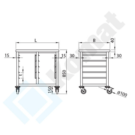 Regał jezdny na pojemniki 2x GN1/1 830x600 mm t=110 KRT-357