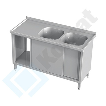Stół ze zlewem dwukomorowym i drzwiami suwanymi 1500x600 mm KST-123