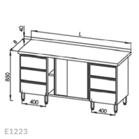 Stół roboczy z szafką z drzwiami suwanymi i z 2-ma blokami 3-ch szuflad Egaz E1223 2500x700 mm