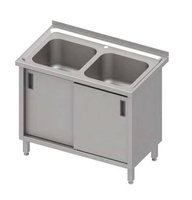 Stół ze zlewem 2-kom.,drzwi suwane 1000x600x850 mm, blat tłoczony