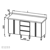 Stół roboczy z 2-ma szafkami i blokiem 3-ch szuflad Egaz E1233 1300x600 mm