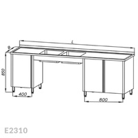 Stół ze zlewem 2-komorowym i dwoma szafkami Egaz E2310 2500x700x850 mm