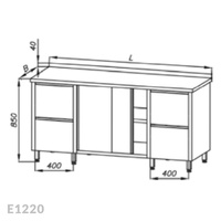 Stół roboczy z szafką z drzwiami suwanymi i z 2-ma blokami 2-ch szuflad Egaz E1220 2800x700 mm