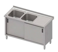 Stół ze zlewem 2-kom.(L),drzwi suwane 1100x700x850 mm, blat tłoczony